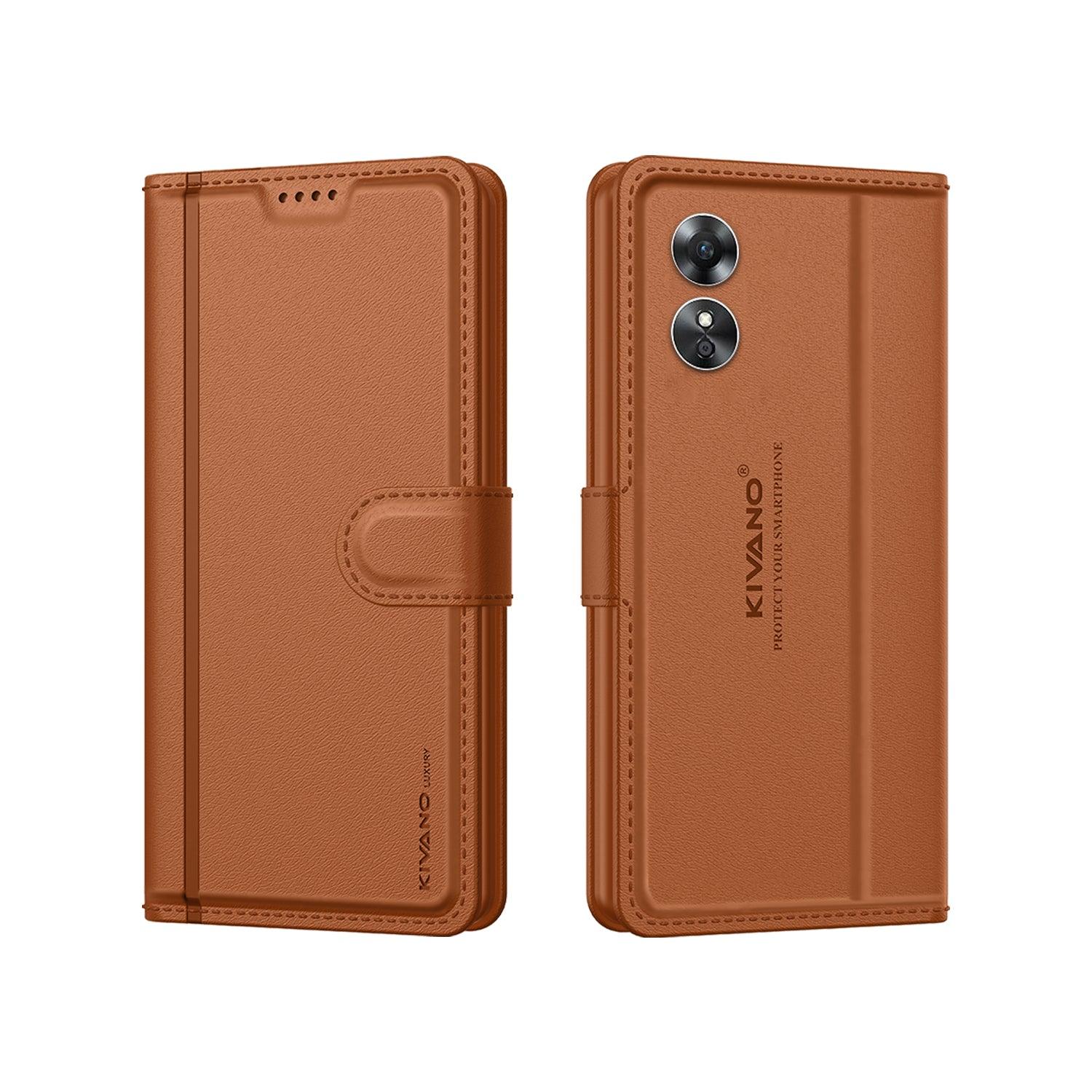Leather Wallet Case for Oppo A17 ?Stylish Flip Folio Cover with Card Holder, Stand -KIVANO LUXE - Aibex